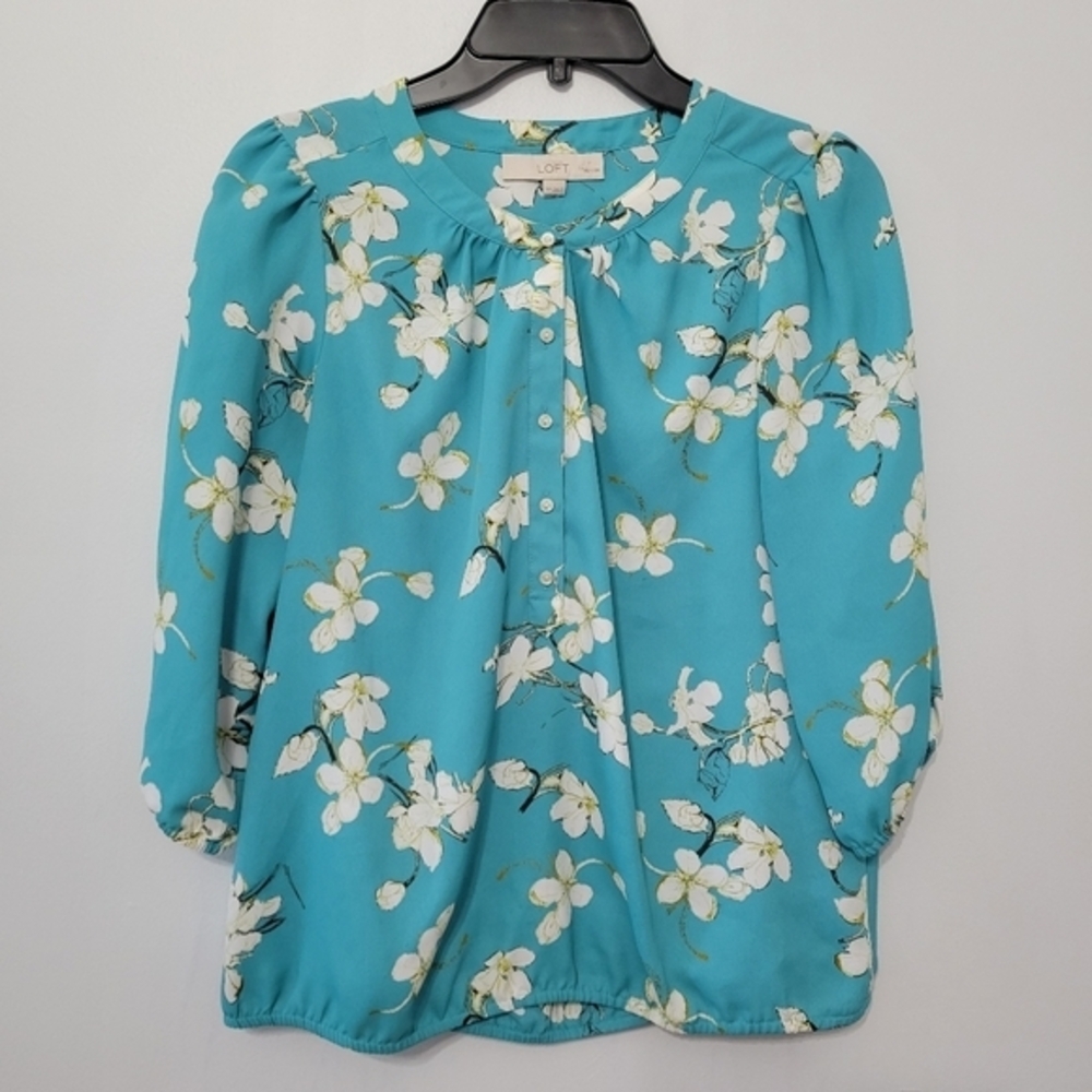 Women's Sz M & MP Office Blouse Top Bundle Floral Novelty Print Loft Crown & Ivy - Picture 7 of 16